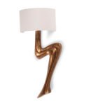 sculptural solid wood base detail of Emma wall lighting