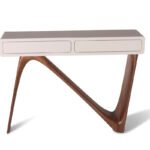 hand-finished solid wood craftsmanship detail of Aviva console