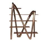 modern sculptural solid wood bookcase from angled perspective