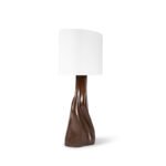 sculptural solid wood base detail of Nectar table lamp