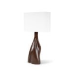 custom shade detail of sculptural solid wood table lamp
