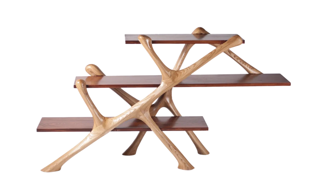 sculptural wood bookcase Luxor by Amorph