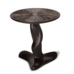 natural solid wood grain detail on sculptural Helios side table