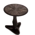 sculptural solid wood base detail of Helios side table