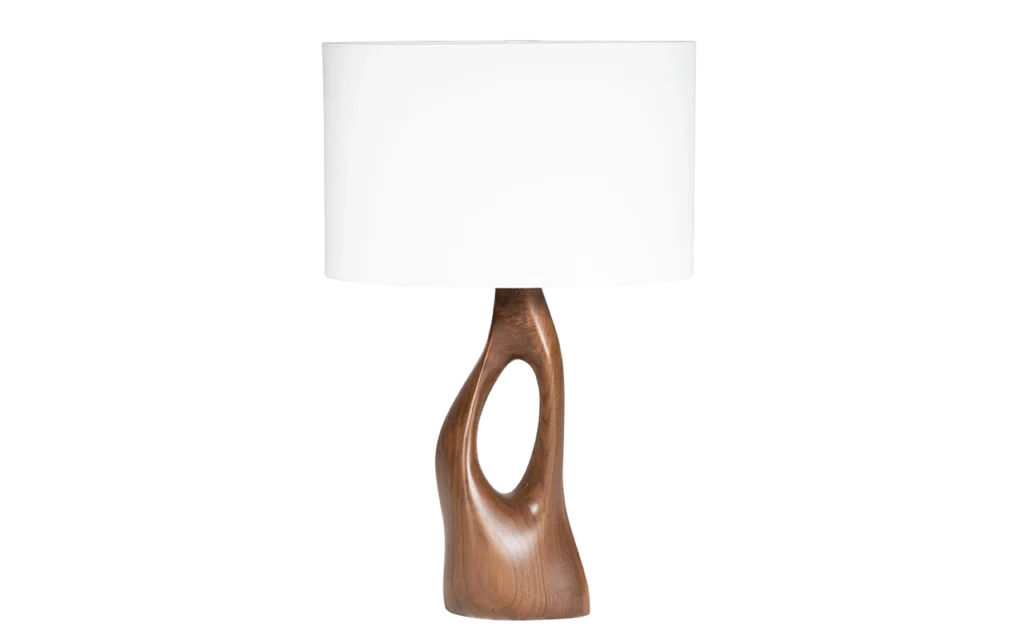 organic modern sculptural solid wood table lamp