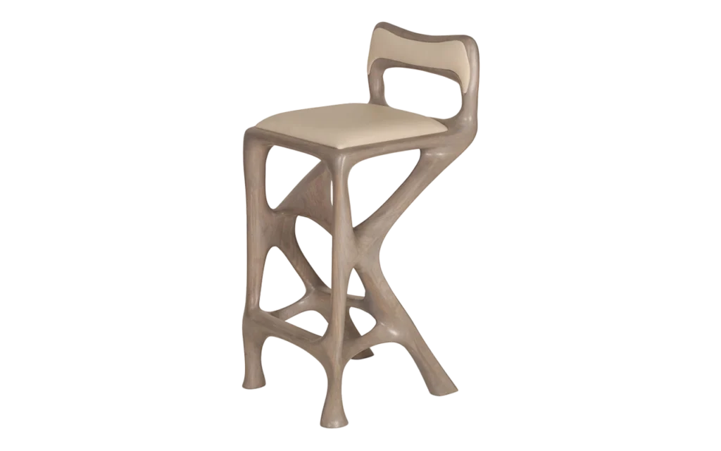 sculptural solid wood stool with back Chimera by Amorph