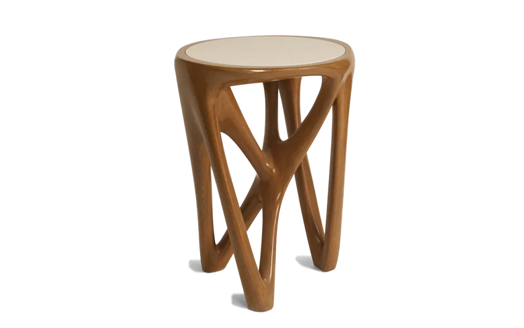 sculptural solid wood side table Petrus by Amorph
