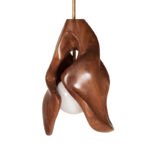 solid wood sculptural form detail of Tulip pendant light