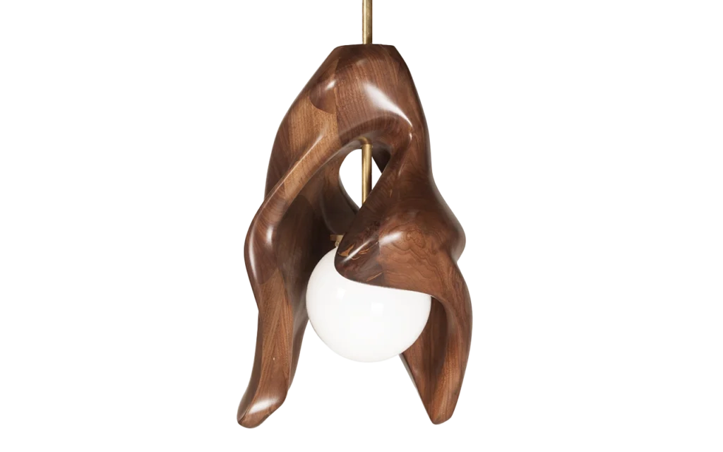 sculptural solid wood pendant light Tulip by Amorph