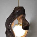 natural solid wood grain detail on sculptural Tulip pendant light