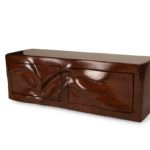custom solid wood wall mounted cabinet interior shelving detail