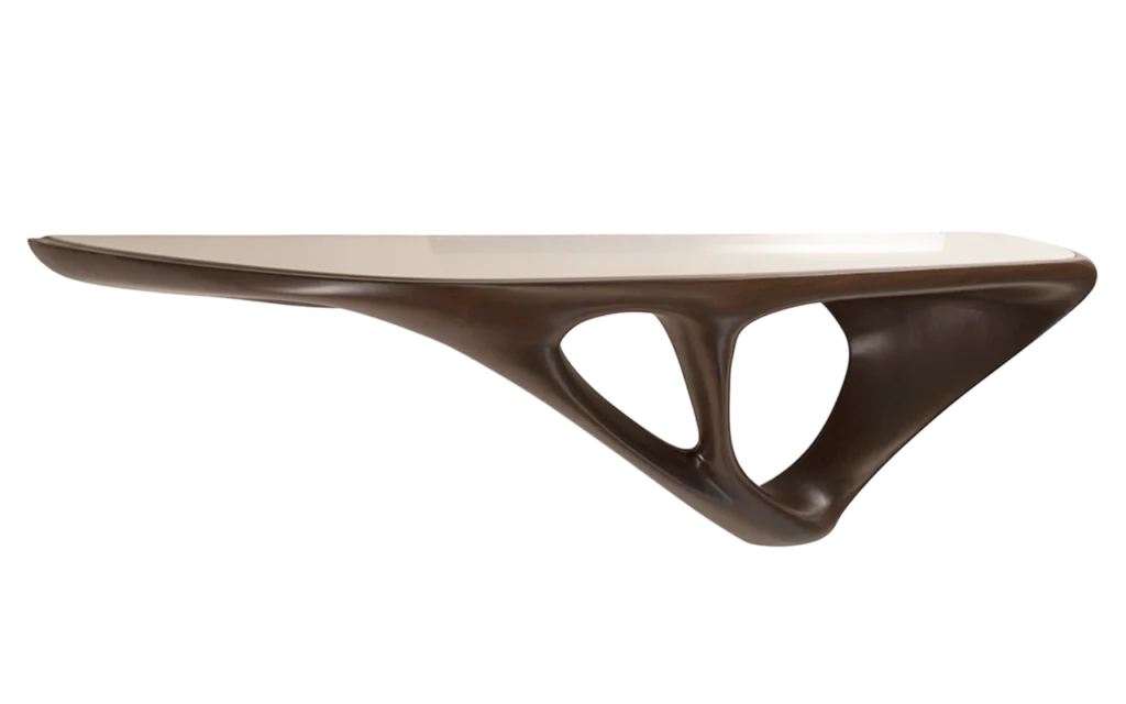sculptural wood wall mounted console Una by Amorph