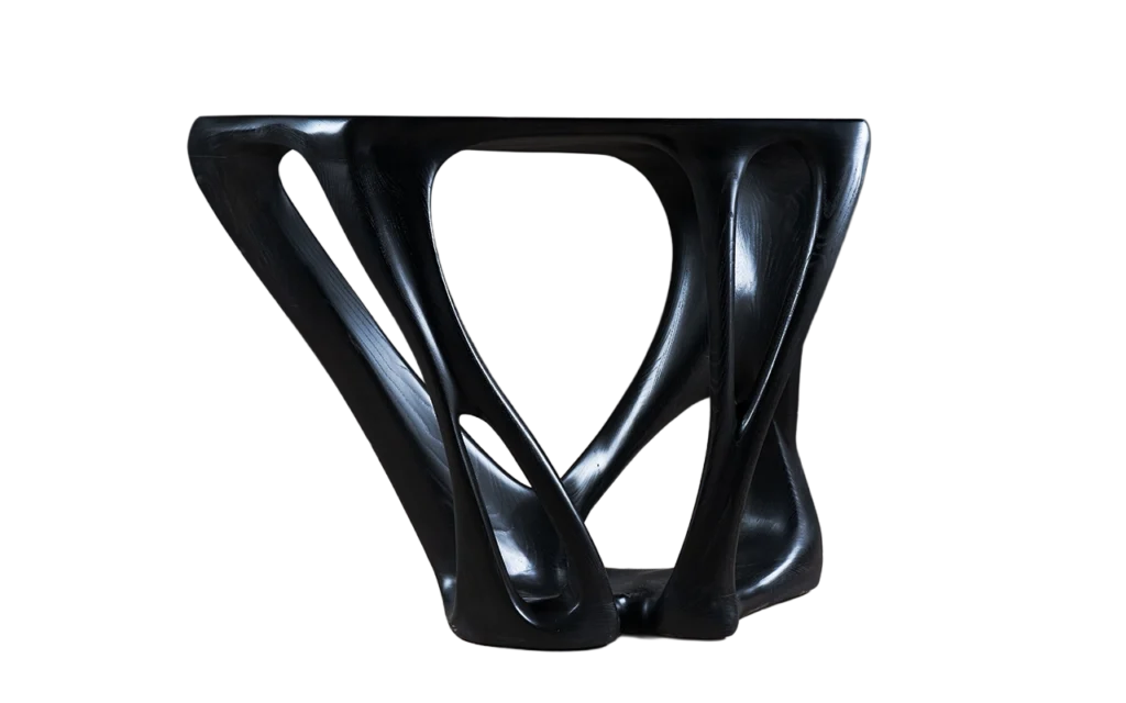 sculptural wood console table Petra by Amorph