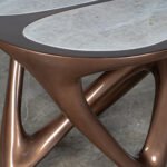 sculptural solid wood base detail of Ya side table