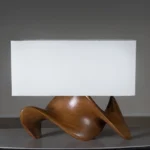 architectural profile of sculptural solid wood table lamp
