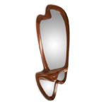 organic modern sculptural solid wood wall mounted console with mirror