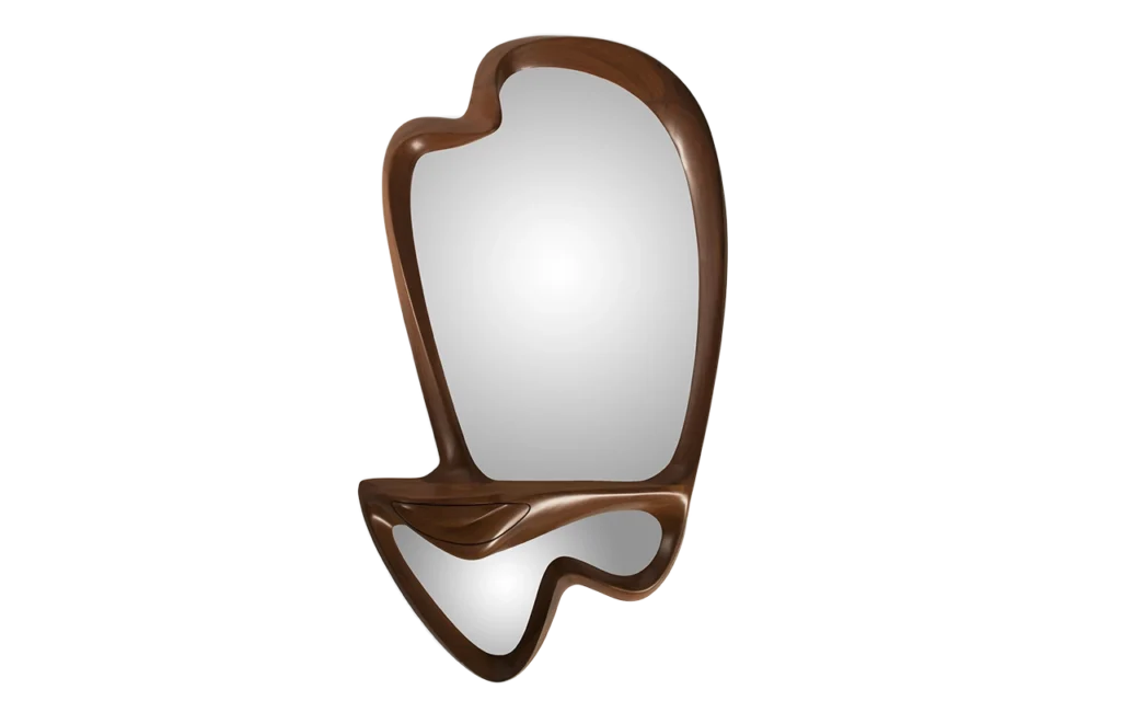 sculptural wood wall mirror and console Ara by Amorph