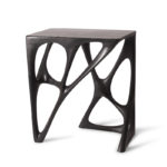 natural solid wood grain detail on sculptural Ariel table