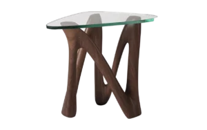 sculptural wood side table Ronia by Amorph