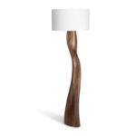 sculptural solid wood base detail of Roman floor lamp