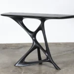 sculptural solid wood base detail of Anika Console Table