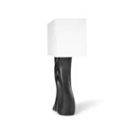 sculptural solid wood base detail of Doris table lamp