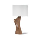 sculptural solid wood base detail of Helen table lamp