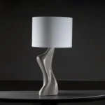 sculptural solid wood base detail of Helen table lamp