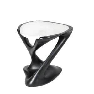 sculptural solid wood side table Amy with stone top by Amorph