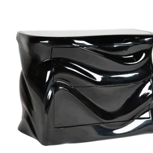 modern sculptural solid wood nightstand from angled perspective