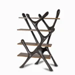 architectural profile of sculptural solid wood bookcase