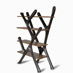 architectural profile of sculptural solid wood bookcase
