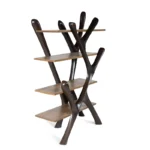architectural profile of sculptural solid wood bookcase