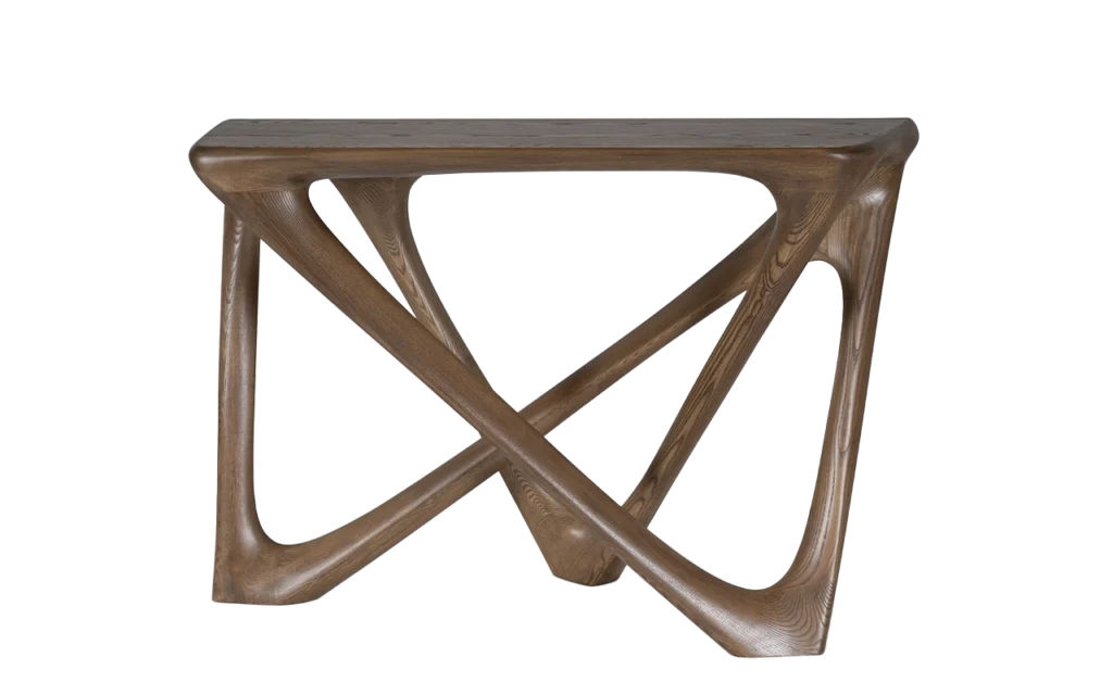 sculptural solid wood console table Nava by Amorph