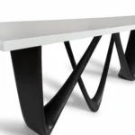 modern sculptural solid wood console table from angled perspective