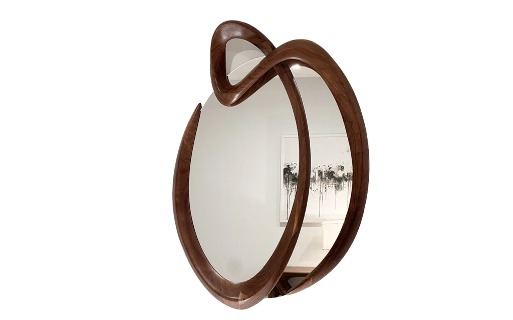 sculptural solid wood organic Saba wall mirror by Amorph