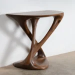 sculptural wood console table styled interior view Kova by Amorph