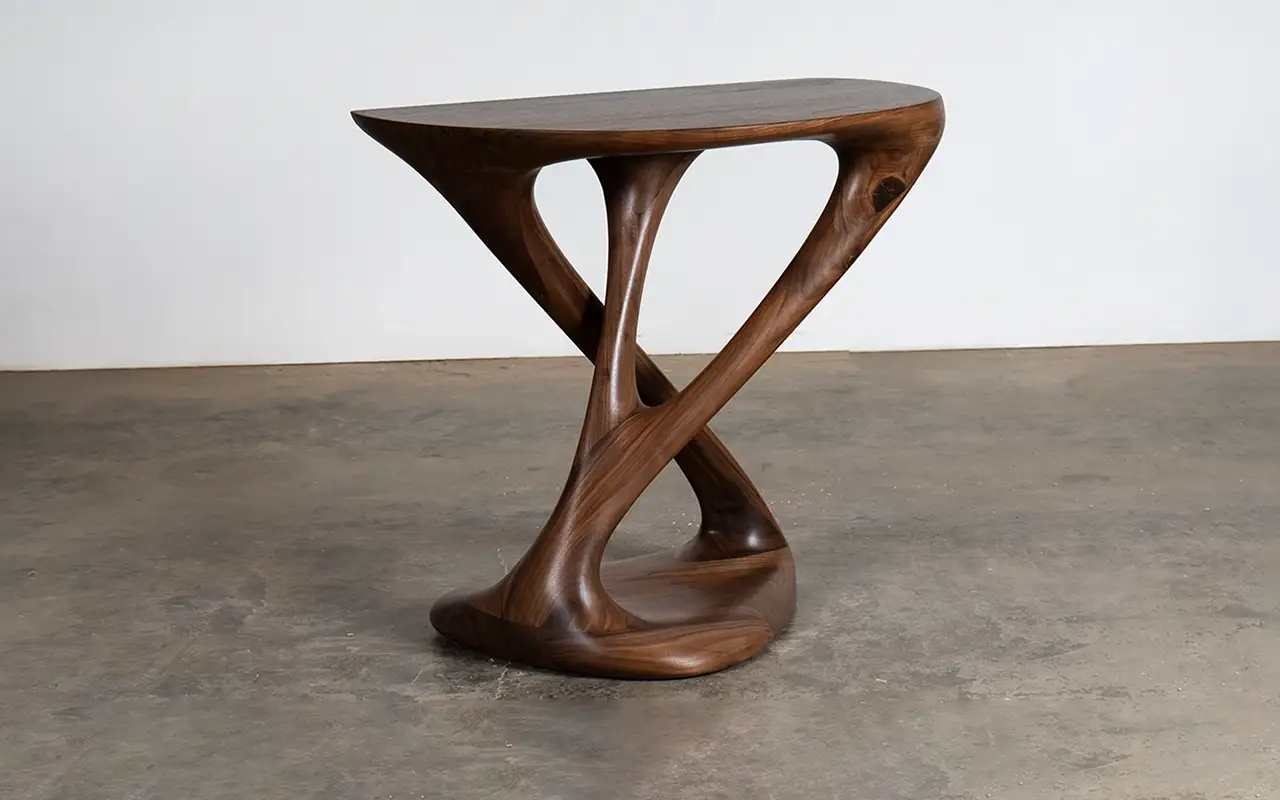Handcrafted sculptural furniture piece in solid walnut by Amorph Studio Los Angeles