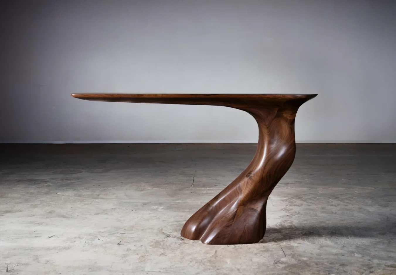 hand finished wood detail of Frolic sculptural console table by Amorph